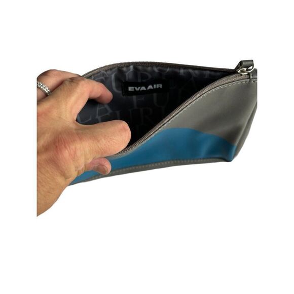 Furla Eva Air Gray & Blue Zip Pouch 10" X 5" Vegan Leather Unisex - Picture 5 of 5